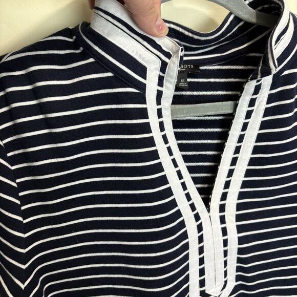 Tablots Navy White Stripe Contrast Trim V-Neck Nautical Tunic Blouse 1X Beach - Picture 4 of 7